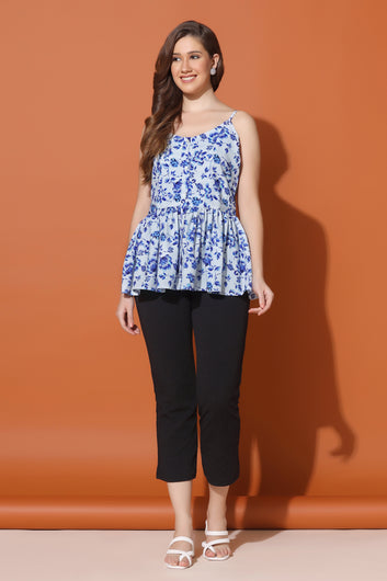 Women’s BSY Polyester Blue Floral Print Top