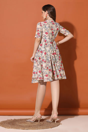 Women’s BSY Polyester Cream Floral Print Dresses