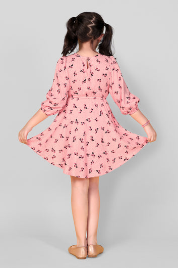 Girls Pink Rayon Floral Print Dress