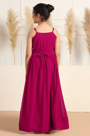 Girl's Rani Pink Embroidered Maxi Length Dress