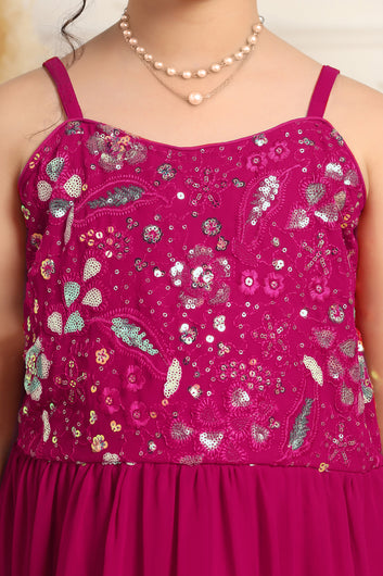 Girl's Rani Pink Embroidered Maxi Length Dress