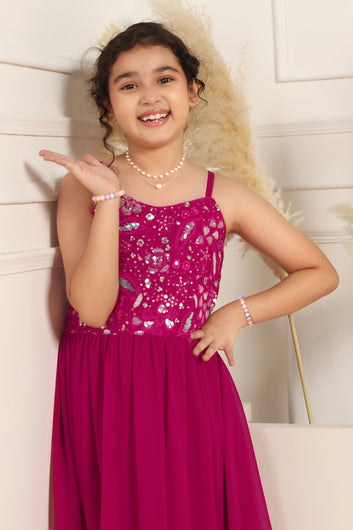 Girl's Rani Pink Embroidered Maxi Length Dress