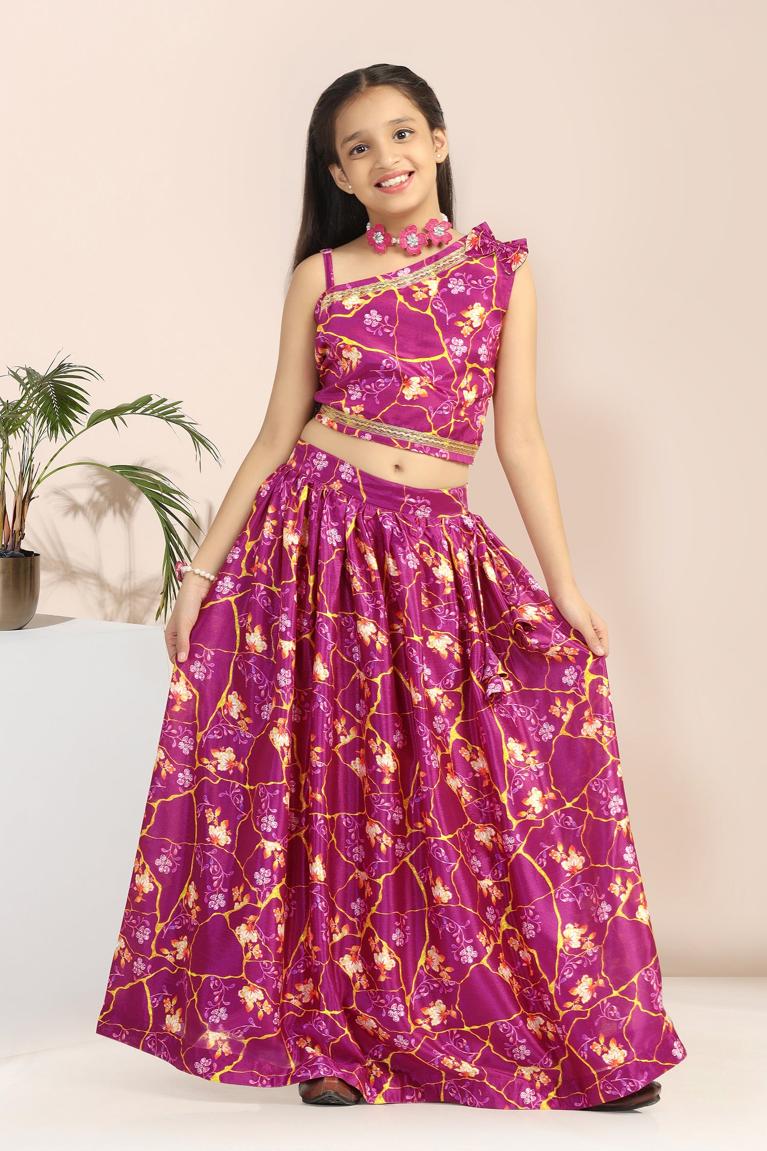 Girl Kids Ghagra, Lehenga Choli Floral Readymade Net with Cotton Lining  Beautiful Dress (2-11) Years, Red)