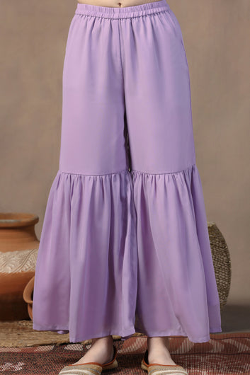 Girls Lavender Georgette Peplum Kurta With Empire Waist Kurta and Sharara Set