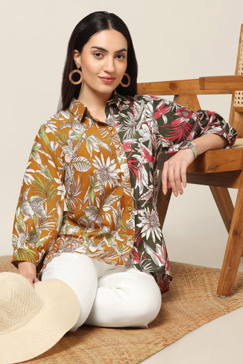 Womens Multicolor Muslin Floral Printed High-Low Shirt