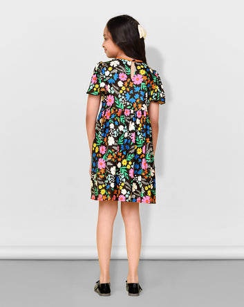 Baby Girl’s Black Floral Print A-Line Dress