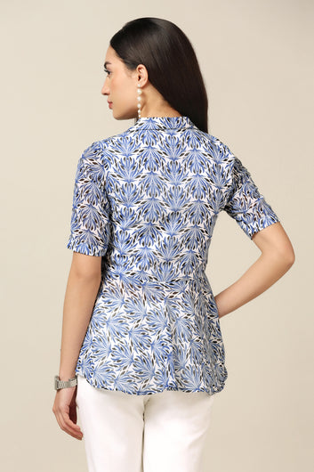 Womens Blue Georgette All-over Printed Top