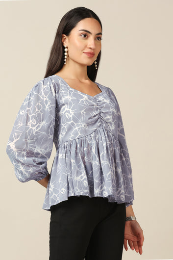 Women's Grey Georgette Abstract Print Top