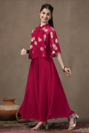 Girls Red Georgette Solid Fit & Flare maxi Length Dress