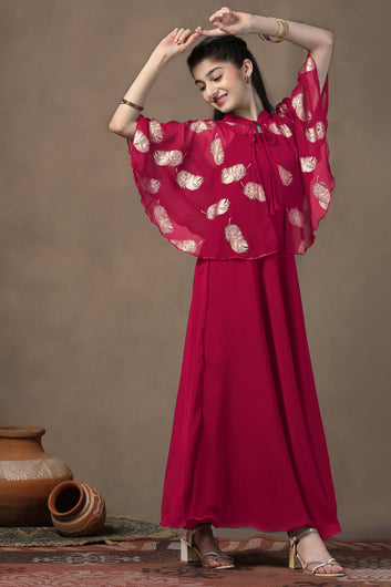 Girls Red Georgette Solid Fit & Flare maxi Length Dress