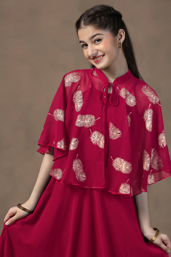 Girls Red Georgette Solid Fit & Flare maxi Length Dress