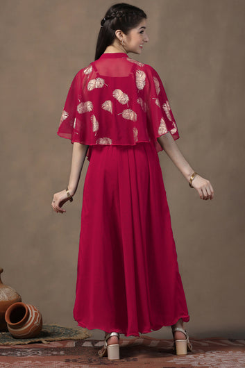 Girls Red Georgette Solid Fit & Flare maxi Length Dress