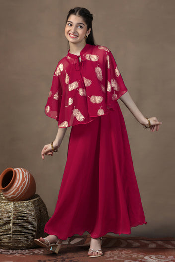 Girls Red Georgette Solid Fit & Flare maxi Length Dress