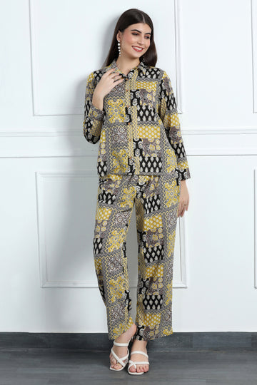 Womens Multicolor Cotton Printed Top Pant Set