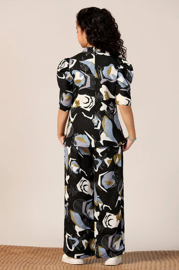 Girl's Black Reyon abstract Printed Clothing Set for Girls