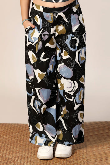 Girl's Black Reyon abstract Printed Clothing Set for Girls