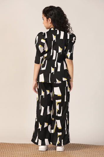 Girl's Black Reyon abstract Printed Clothing Set for Girls