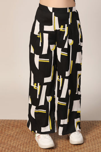 Girl's Black Reyon abstract Printed Clothing Set for Girls