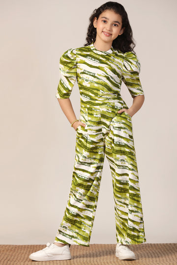 Girl's Green Reyon abstract Printed Clothing Set for Girls