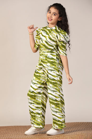 Girl's Green Reyon abstract Printed Clothing Set for Girls