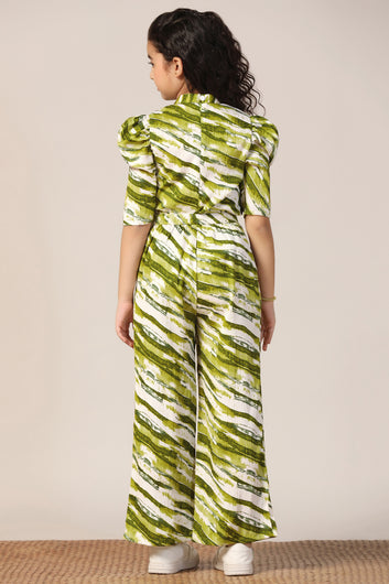 Girl's Green Reyon abstract Printed Clothing Set for Girls