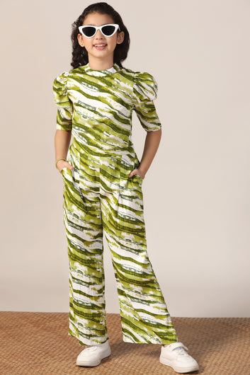 Girl's Green Reyon abstract Printed Clothing Set for Girls