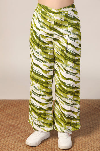 Girl's Green Reyon abstract Printed Clothing Set for Girls