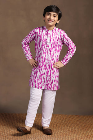 Boys Purple Cotton Blend Printed Straight Kurta With Payjama Set