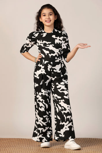 Girl's Black Reyon abstract Printed Clothing Set for Girls