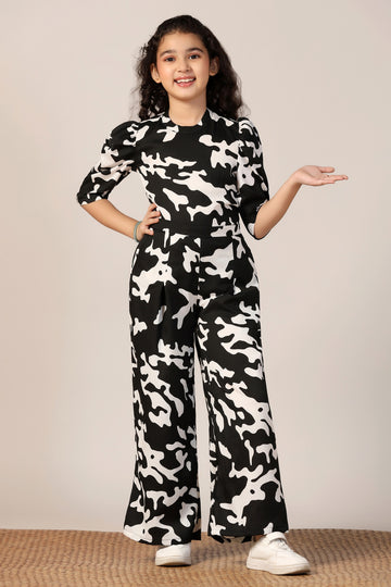 Girl's Black Reyon abstract Printed Clothing Set for Girls