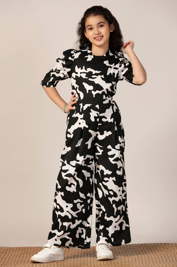 Girl's Black Reyon abstract Printed Clothing Set for Girls