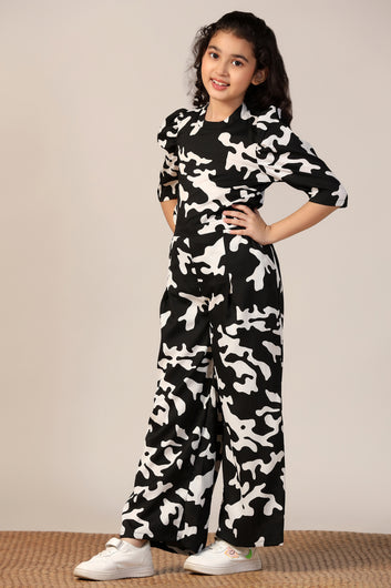 Girl's Black Reyon abstract Printed Clothing Set for Girls