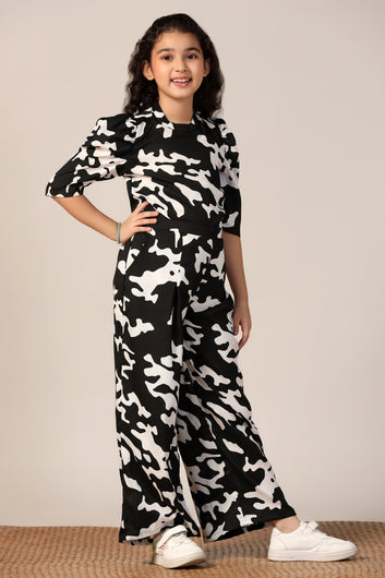 Girl's Black Reyon abstract Printed Clothing Set for Girls