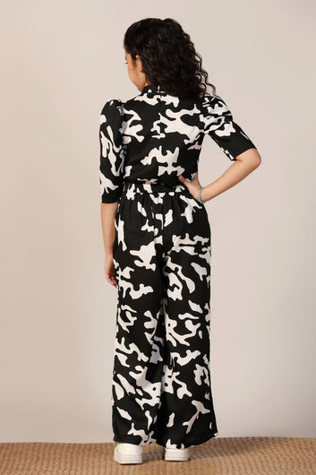 Girl's Black Reyon abstract Printed Clothing Set for Girls