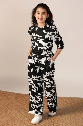 Girl's Black Reyon abstract Printed Clothing Set for Girls