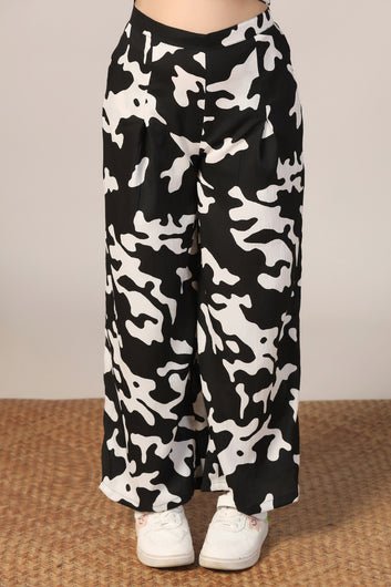 Girl's Black Reyon abstract Printed Clothing Set for Girls