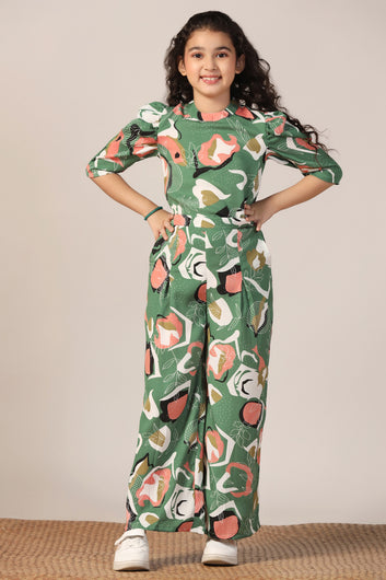 Girl's Mehndi Reyon abstract Printed Clothing Set for Girls