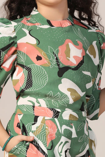 Girl's Mehndi Reyon abstract Printed Clothing Set for Girls