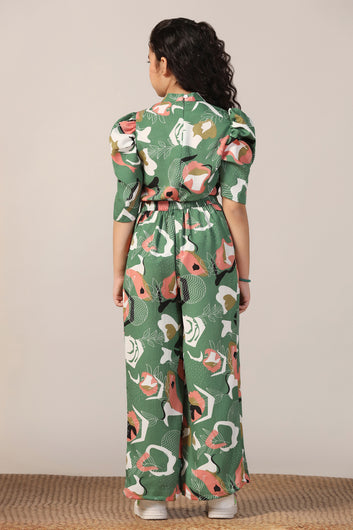 Girl's Mehndi Reyon abstract Printed Clothing Set for Girls