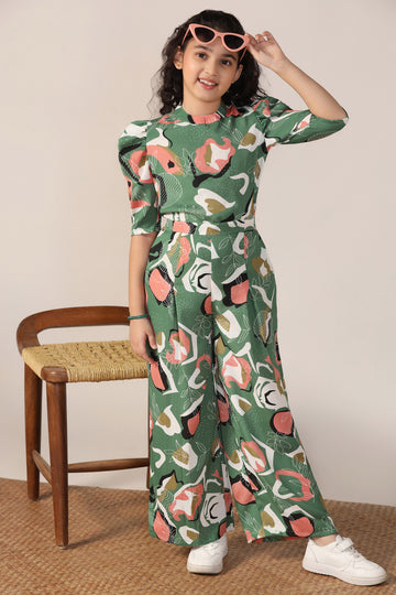 Girl's Mehndi Reyon abstract Printed Clothing Set for Girls