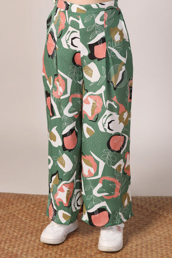 Girl's Mehndi Reyon abstract Printed Clothing Set for Girls