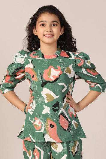 Girl's Mehndi Reyon abstract Printed Clothing Set for Girls