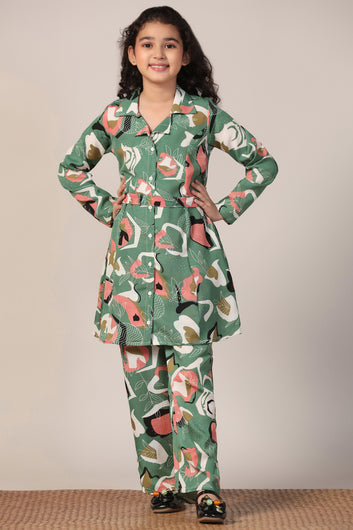 Girl's Mehndi Reyon abstract Printed Clothing Set for Girls