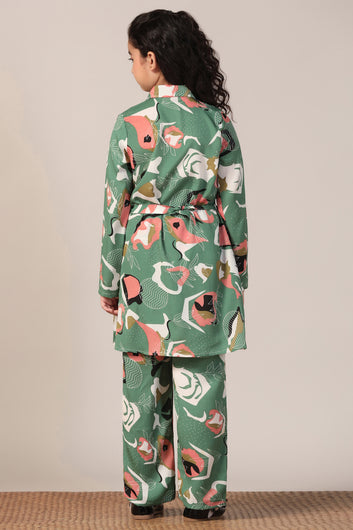 Girl's Mehndi Reyon abstract Printed Clothing Set for Girls