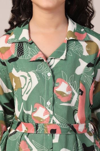 Girl's Mehndi Reyon abstract Printed Clothing Set for Girls