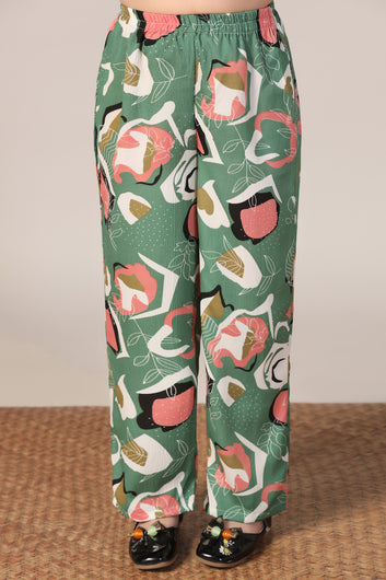 Girl's Mehndi Reyon abstract Printed Clothing Set for Girls