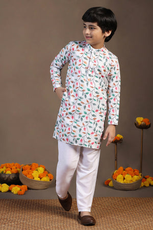 Boys Multicolor Cotton Blend Digital Geometric Printed Straight Kurta With Payjama Set