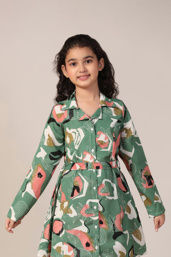Girl's Mehndi Reyon abstract Printed Clothing Set for Girls