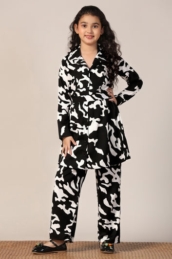 Girl's Black Reyon abstract Printed Clothing Set for Girls