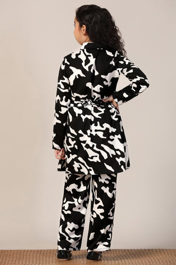 Girl's Black Reyon abstract Printed Clothing Set for Girls